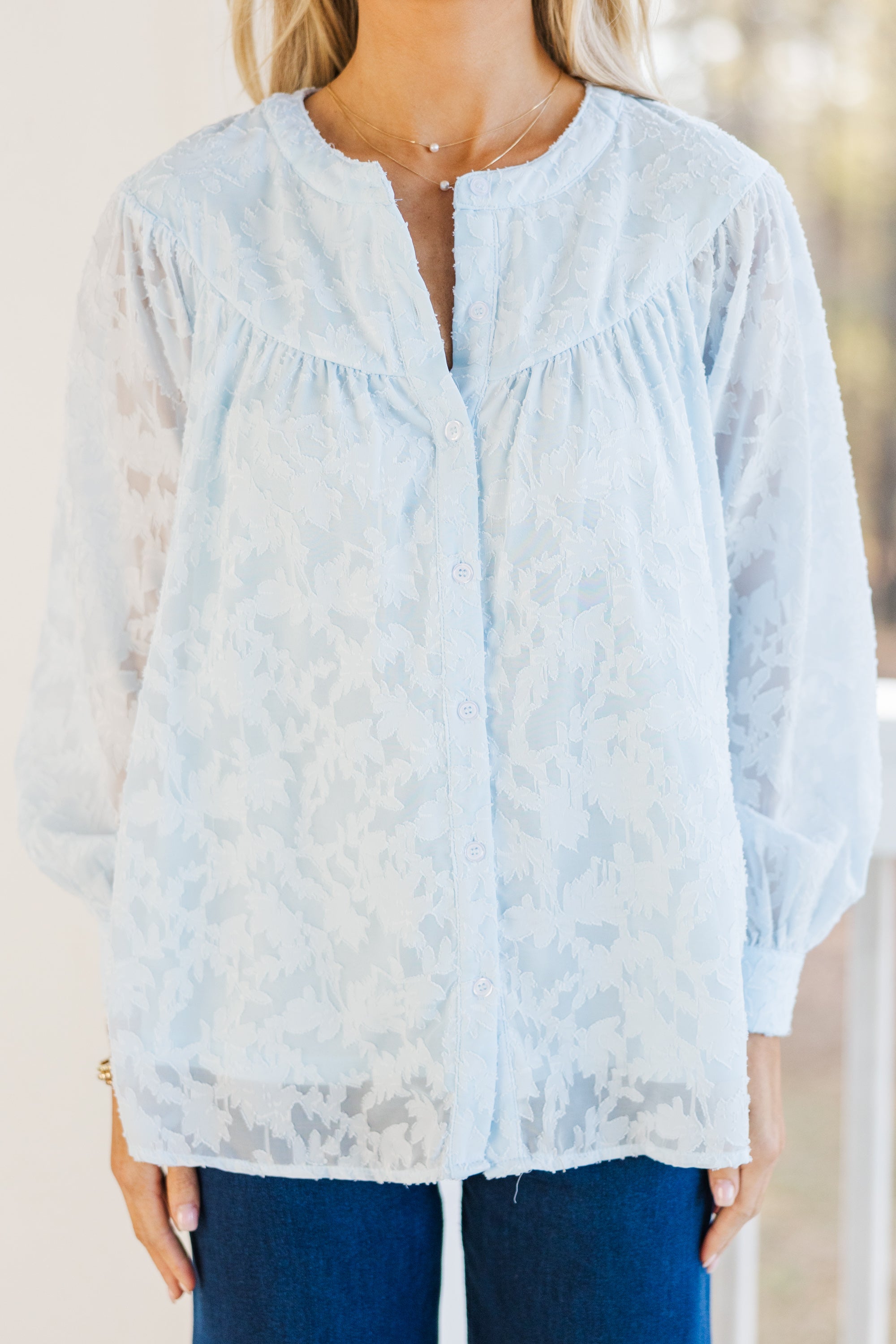 Light Blue Lace Tunic for Women - Elegant Bohemian Summer Blouse - Perfect for Beach Vacations, Date Nights & Casual Outings