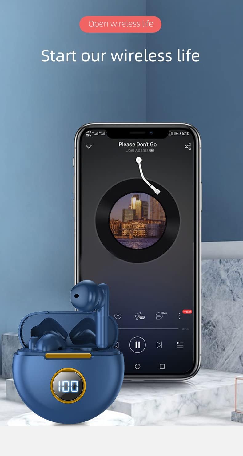 Wireless Bluetooth 5.1 Earbuds, IPX7 Waterproof In-Ear Headphones with Mic, USB-C Rechargeable Case & LCD Display - Compatible with Android iOS Smartphones (Blue) - Perfect for Gym, Running & Travel