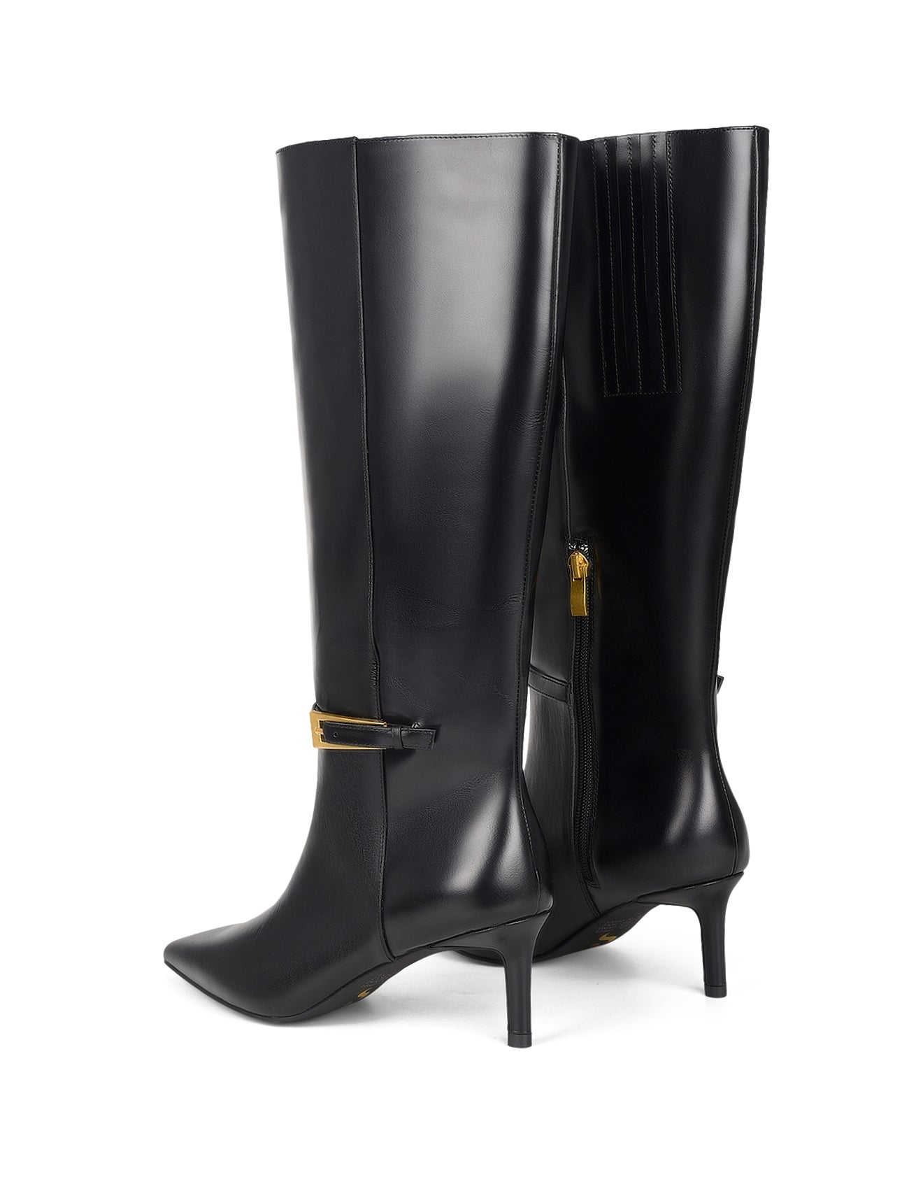 Drake Stiletto Long Boots for Women - Black High Shine Leather Knee High Boots - Perfect for Party, Night Out & Formal Occasions