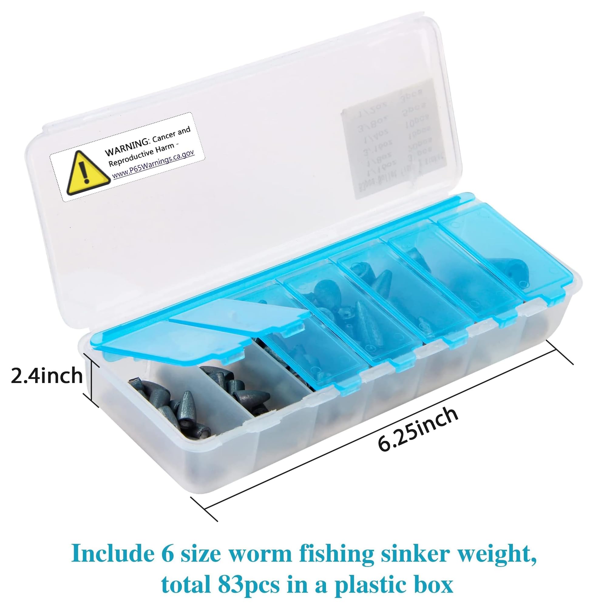 OROOTL 83pcs Bullet Fishing Sinkers Weights Kit - Worm Weights Set for Bass Fishing, Texas Rigs & Carolina Rigs - Sliding Sinkers for Freshwater & Saltwater Fishing Gear Tackle - Perfect for Shore Fishing, Boat Fishing, and Kayak Angling