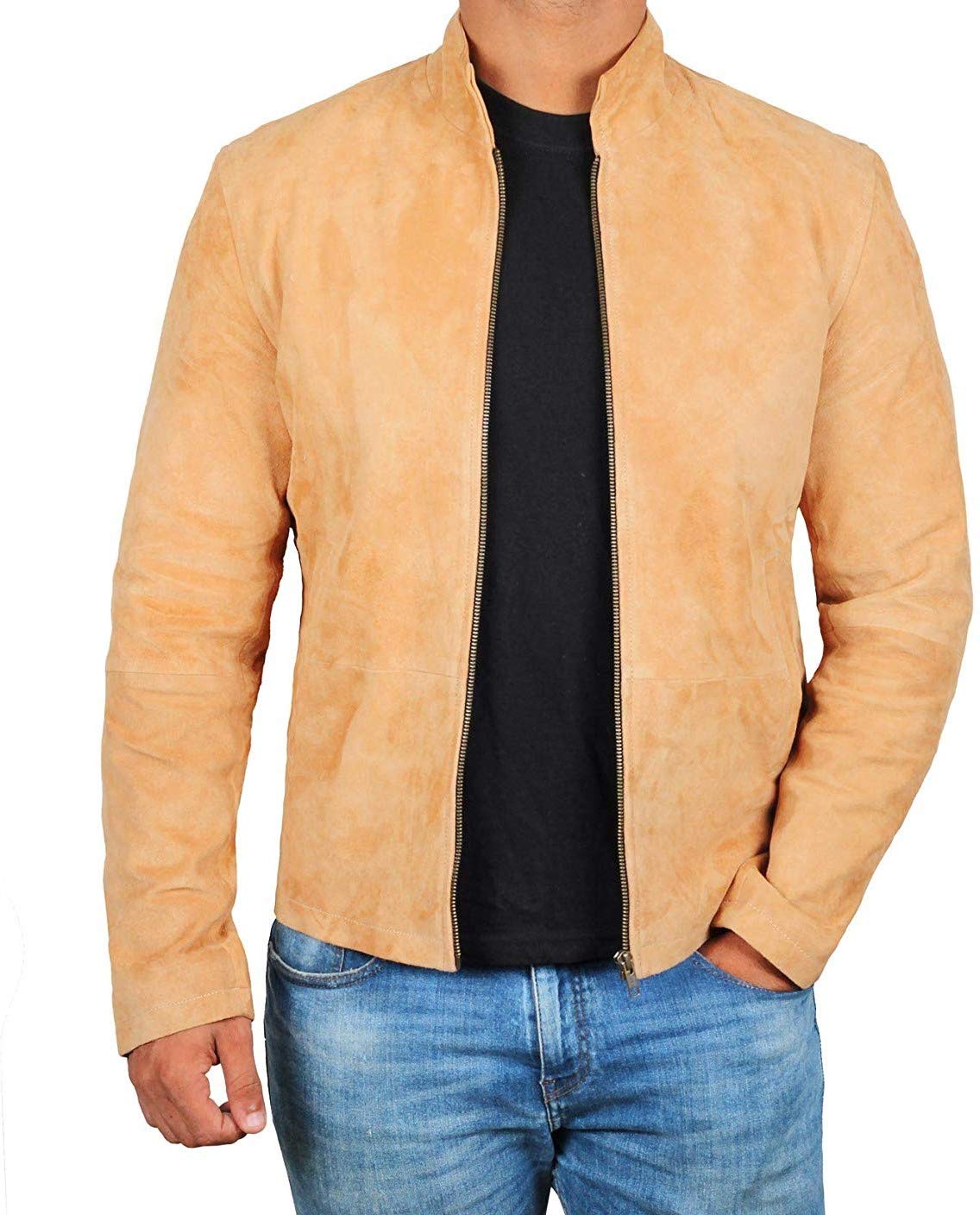 Blingsoul Brown Suede Jacket for Men | Genuine Lambskin Leather Jacket | Stylish Winter Coat for Casual Wear & Night Out