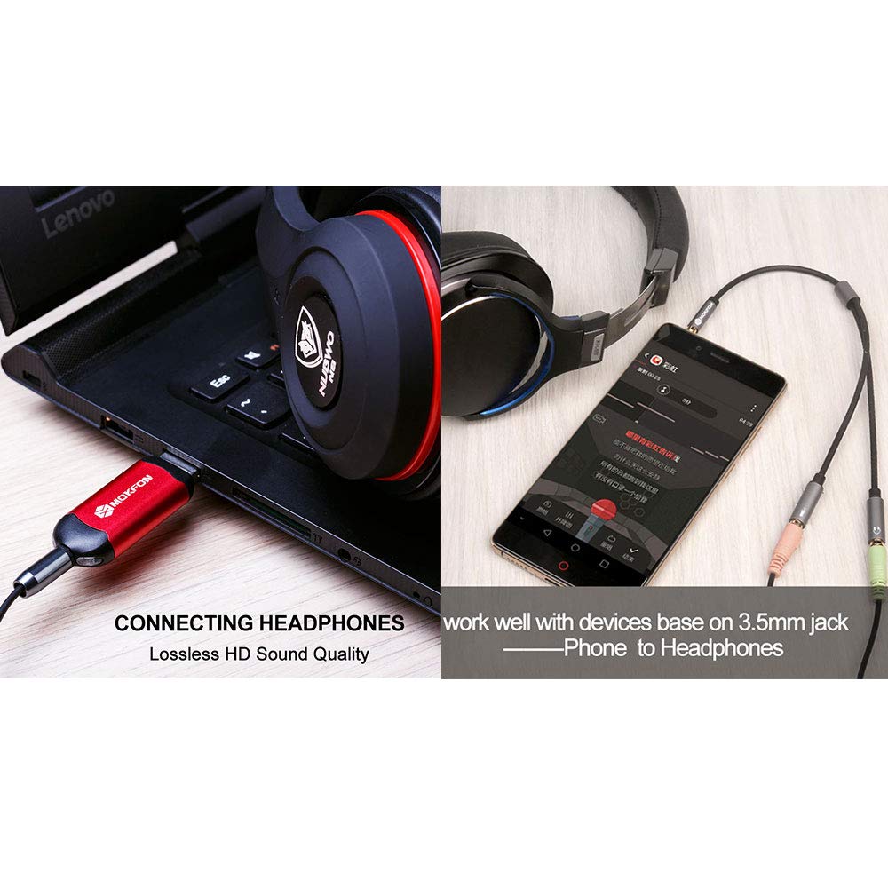 TRRS Splitter Adapter with USB External Sound Card & Microphone - Compatible with Windows, Mac, Linux, PS4, Nintendo Switch, Tablets, PC & Phones (Black/Red) - Perfect for Gaming, Streaming, Online Meetings & Podcasting
