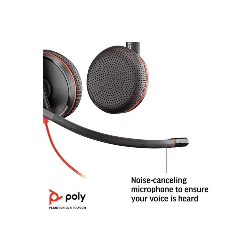 Poly Blackwire C3225 USB-C Lightweight Headset with Noise-Canceling Mic - Perfect for Remote Work, Online Classes & Call Centers