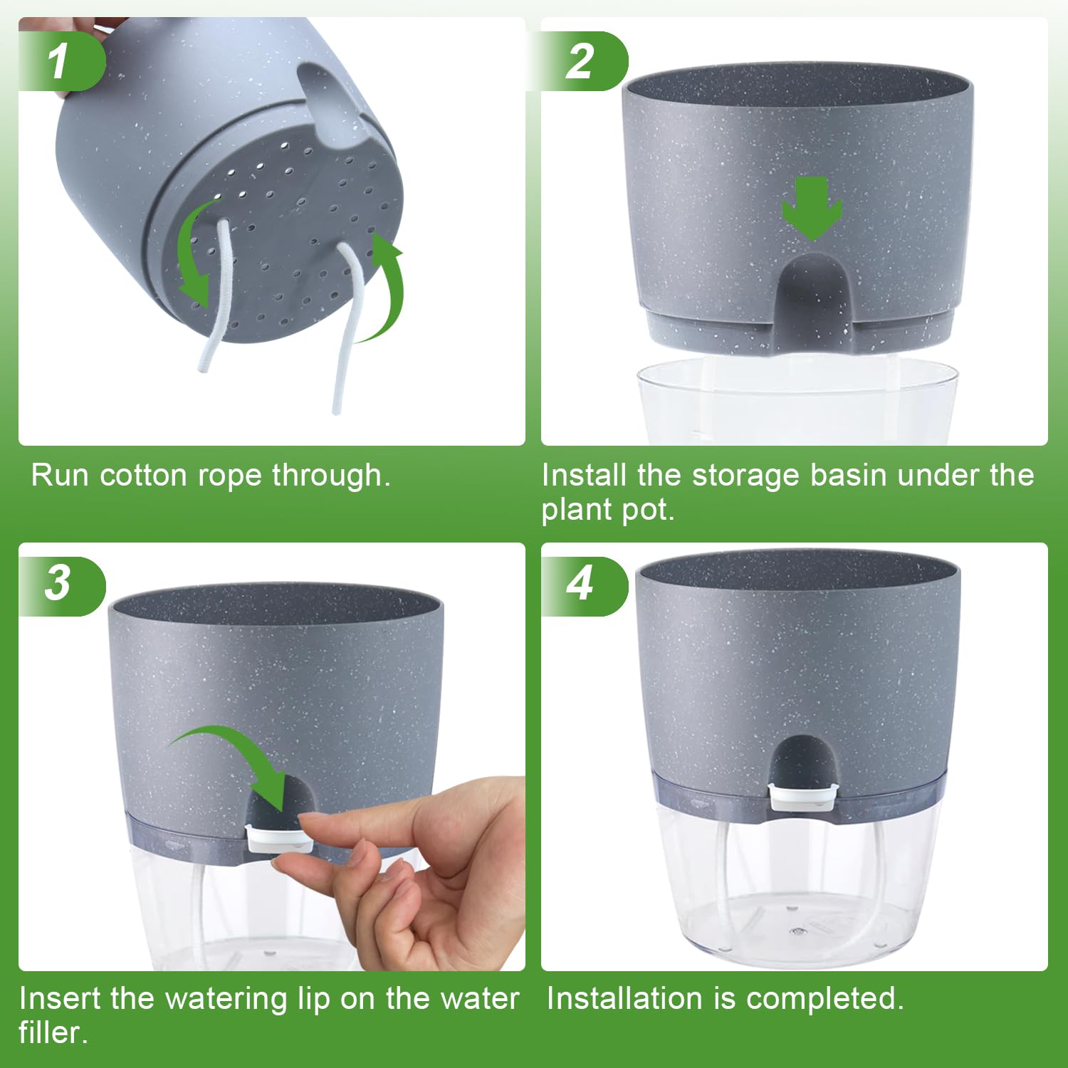 6 Pack Self Watering Plant Pots for Indoor Plants - 6 Inch Grey Plastic Flower Pots with Drainage Holes & Water Level Indicator, Perfect for African Violets, Herbs, Succulents & All Houseplants (Includes 1 Spray Bottle) - Ideal for Home, Office, Balcony & Garden Decor