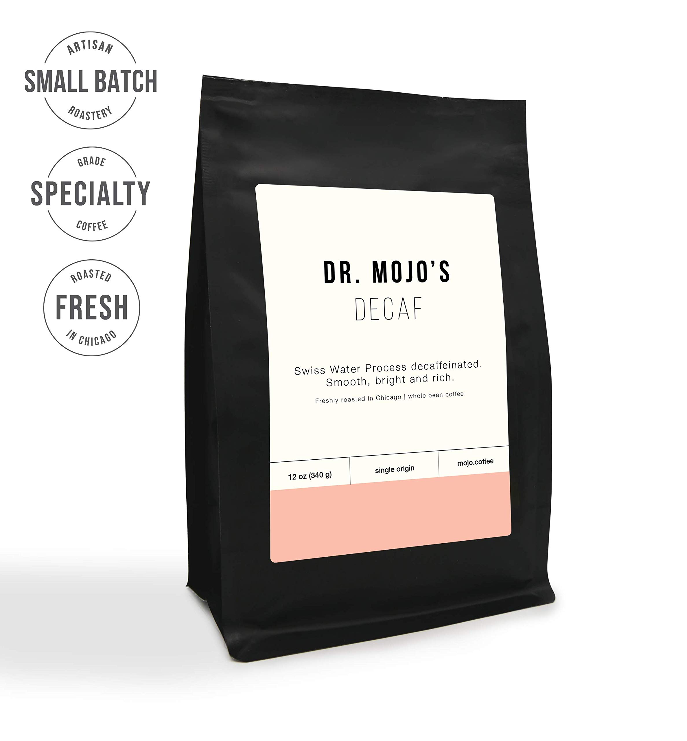 Premium Swiss Water Decaffeinated Espresso Coffee Beans - Whole Bean Dark Roast by Dr Mojo Coffee Roasters (12oz) - Perfect for Home Brewing, Espresso Machines & Gift Giving