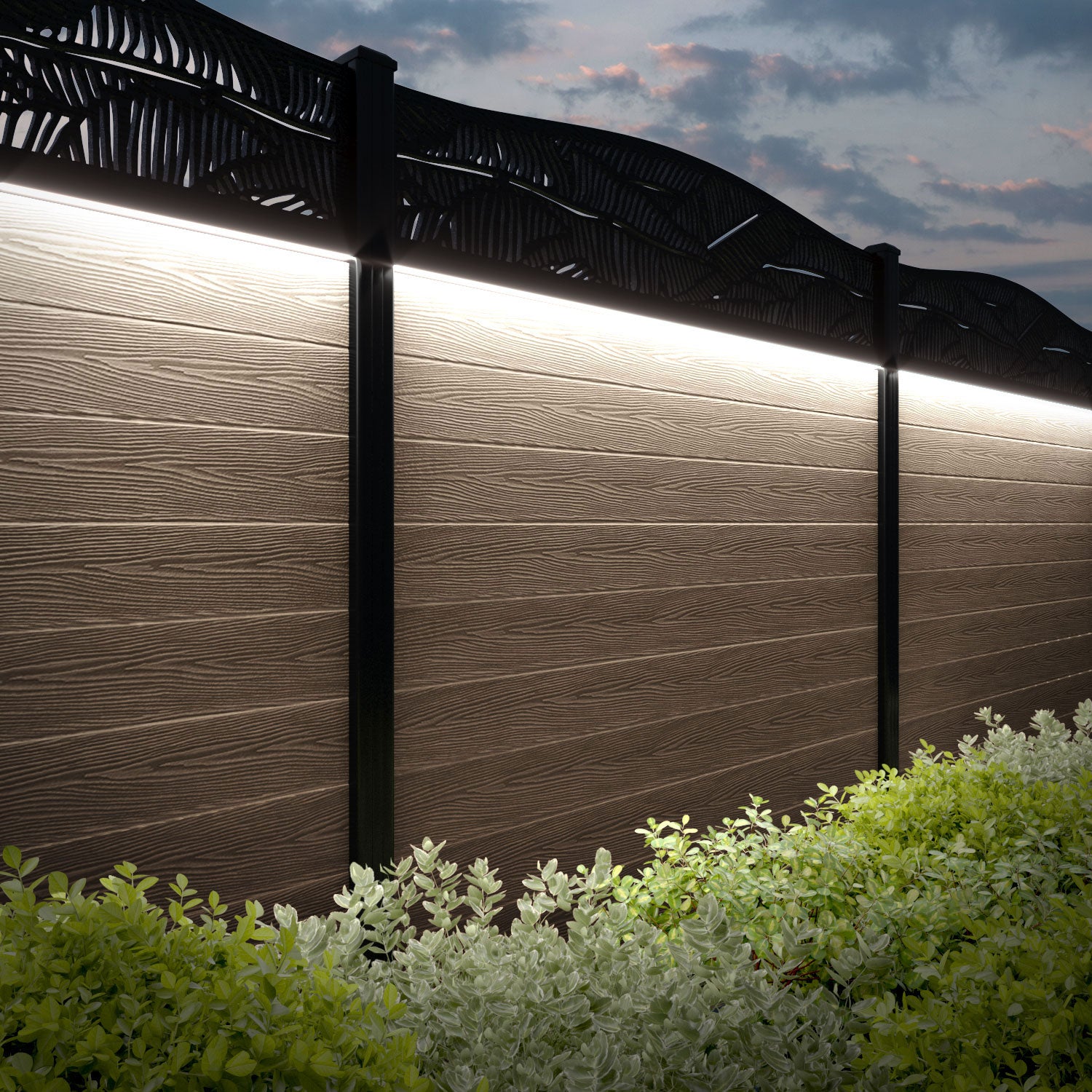 Classic Feather Curved Top Teak Fence Panel with Aluminum Posts - Perfect for Garden Privacy and Outdoor Decoration
