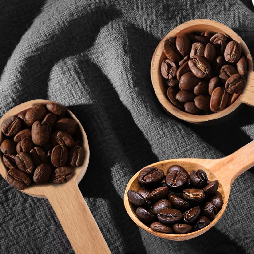 Premium Wooden Coffee Scoop Set of 5 - Measuring Spoons for Ground Coffee, Beans, Sugar, Spices & Tea | Perfect for Coffee Shops, Home Brewing & Kitchen Organization