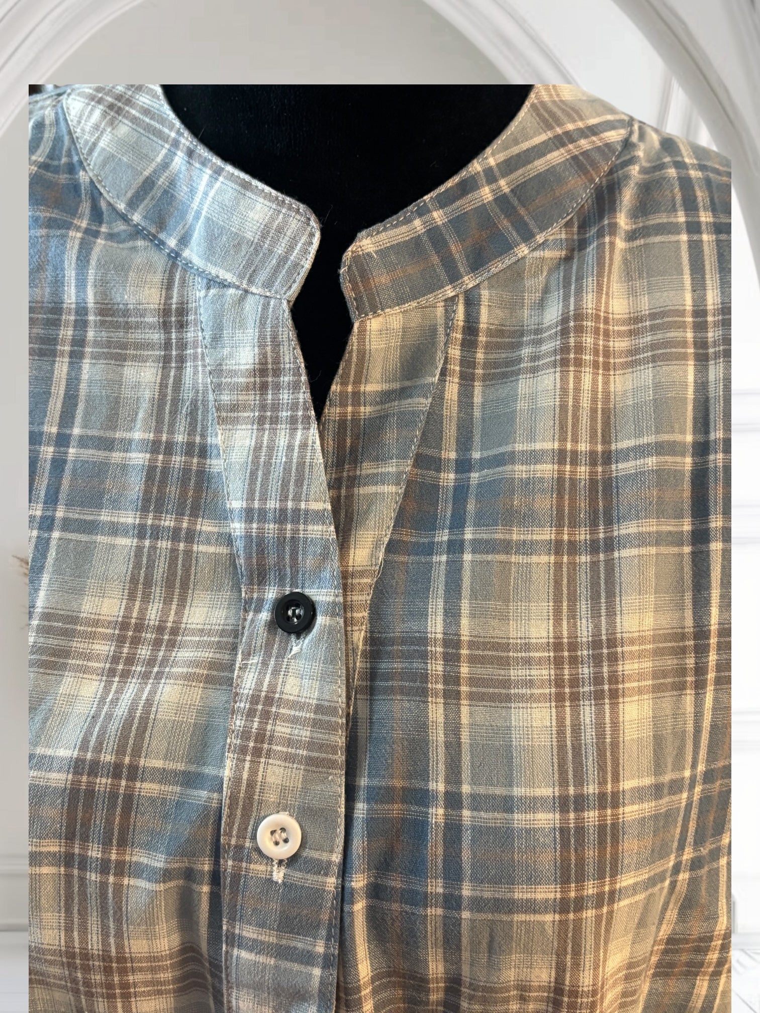 Women's Plaid Short Sleeve Cotton Shirt - Summer Casual Half Sleeve Drawstring Top for Outdoor Activities, Beach Wear & Everyday Fashion