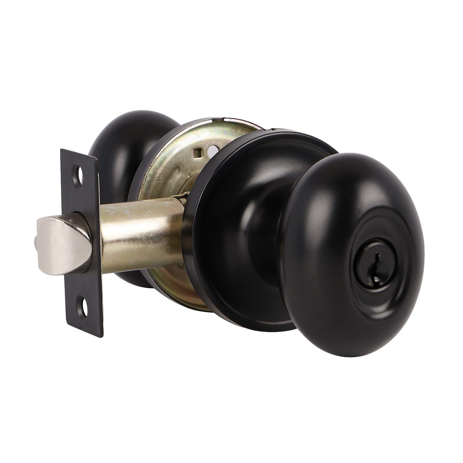 Probrico Matte Black Keyed Entry Door Knob - Oval Interior Door Lockset with Egg Shape Design - Flat Black Finish (1 Pack) - Perfect for Home, Office & Apartment Security