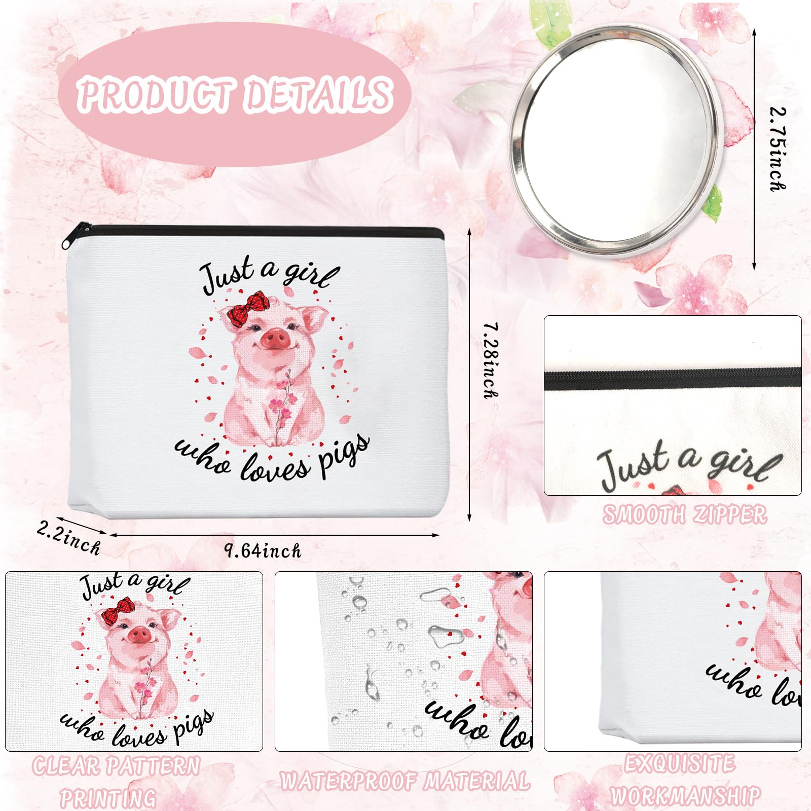 Cute Pig-Themed Gift Set for Women - Travel Cosmetic Bag, Pig Socks, Gel Pen & Mini Mirror - Perfect for Christmas, Birthday & Thanksgiving Presents - Great for Pig Lovers, Makeup Storage & Everyday Use