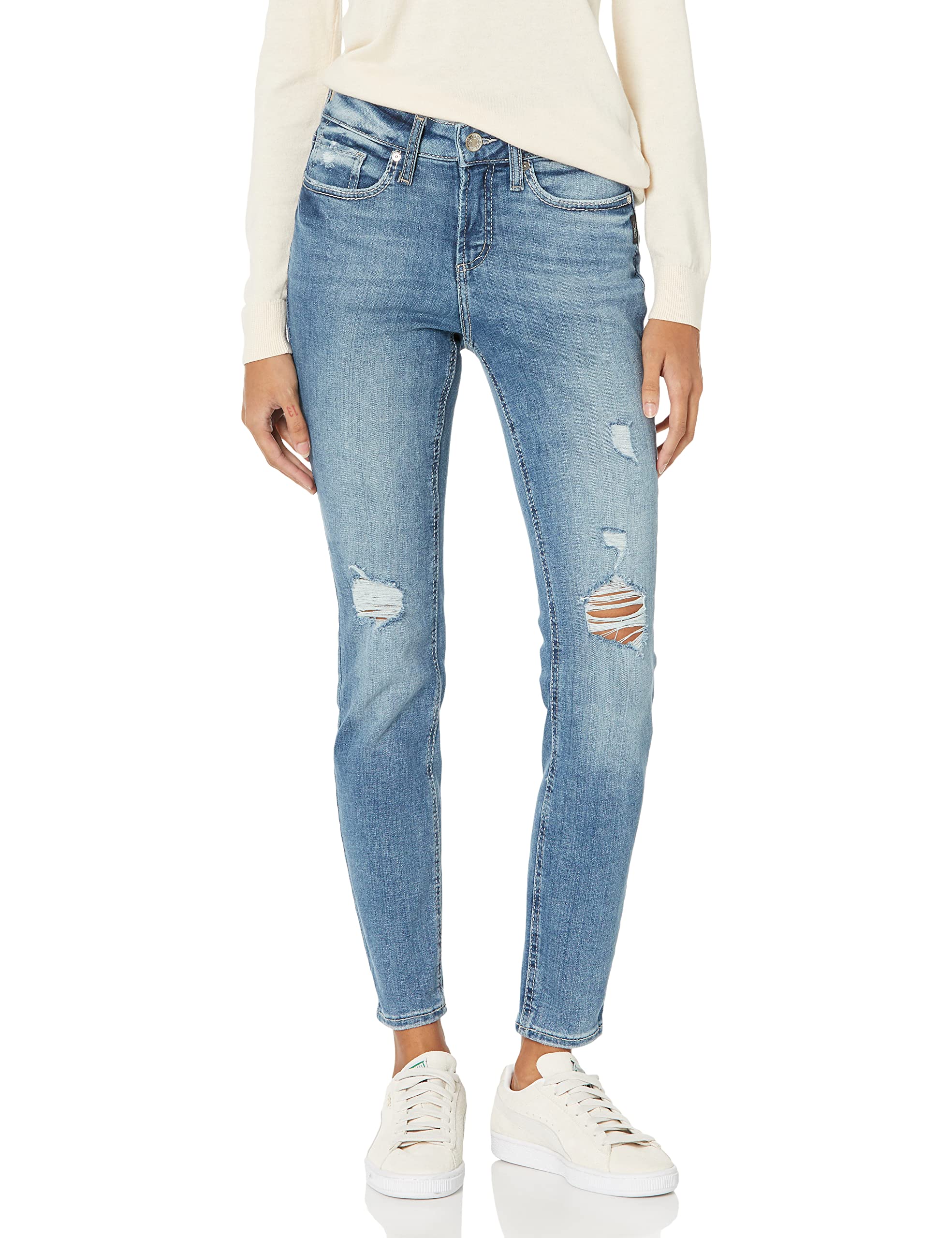 Silver Jeans Co. Women's Suki Mid Rise Skinny Jeans - Stretch Denim Pants for Everyday Wear, Date Night & Casual Outfits | Comfortable Slim Fit Jeans for Women