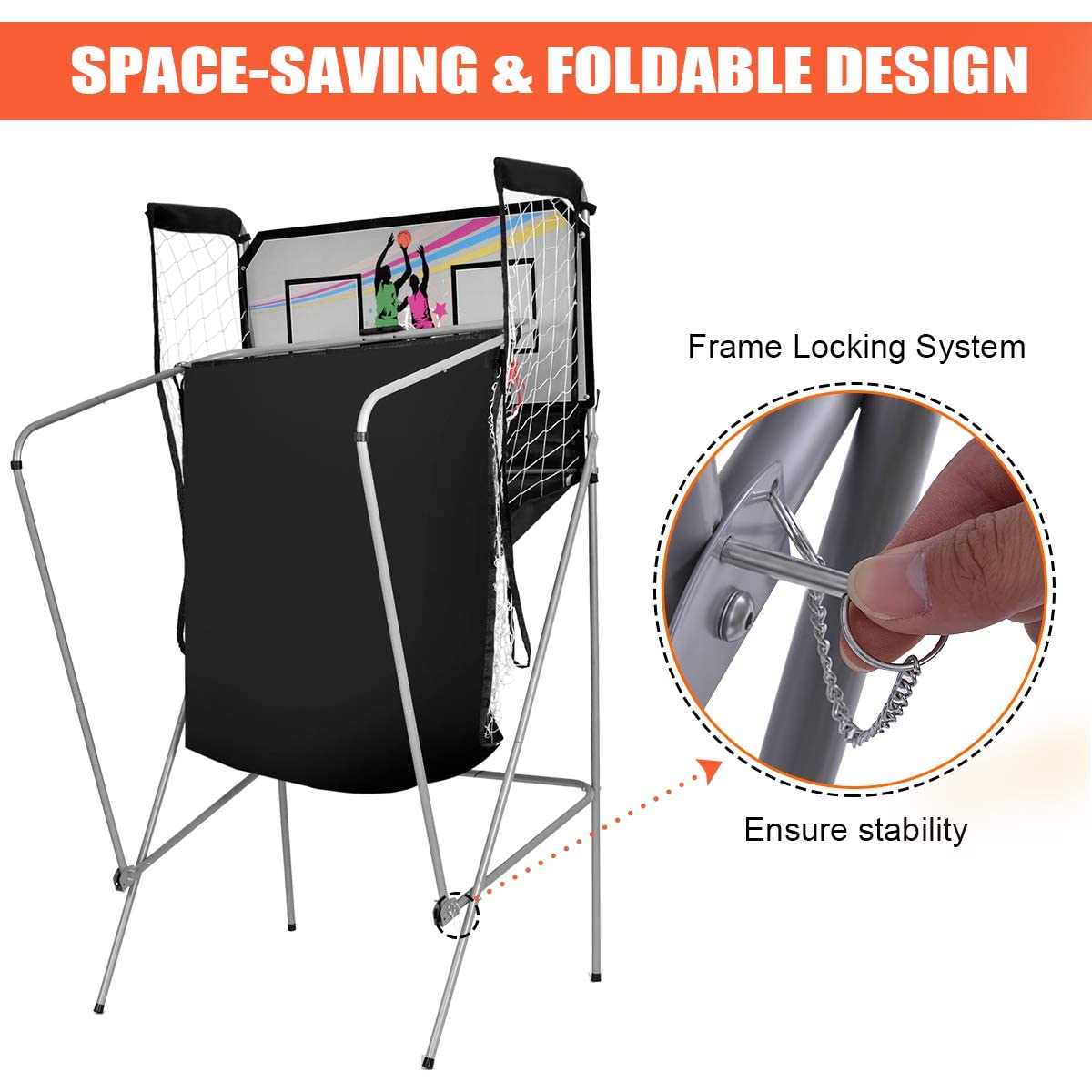 Foldable Electronic Basketball Arcade Game - Double Shot 2 Player with LED Scoring System & 4 Basketballs | Indoor Basketball Game for Kids, Adults, Birthday Parties & Family Game Nights | Perfect for Home Entertainment, Basement Fun & Sports-Themed Events