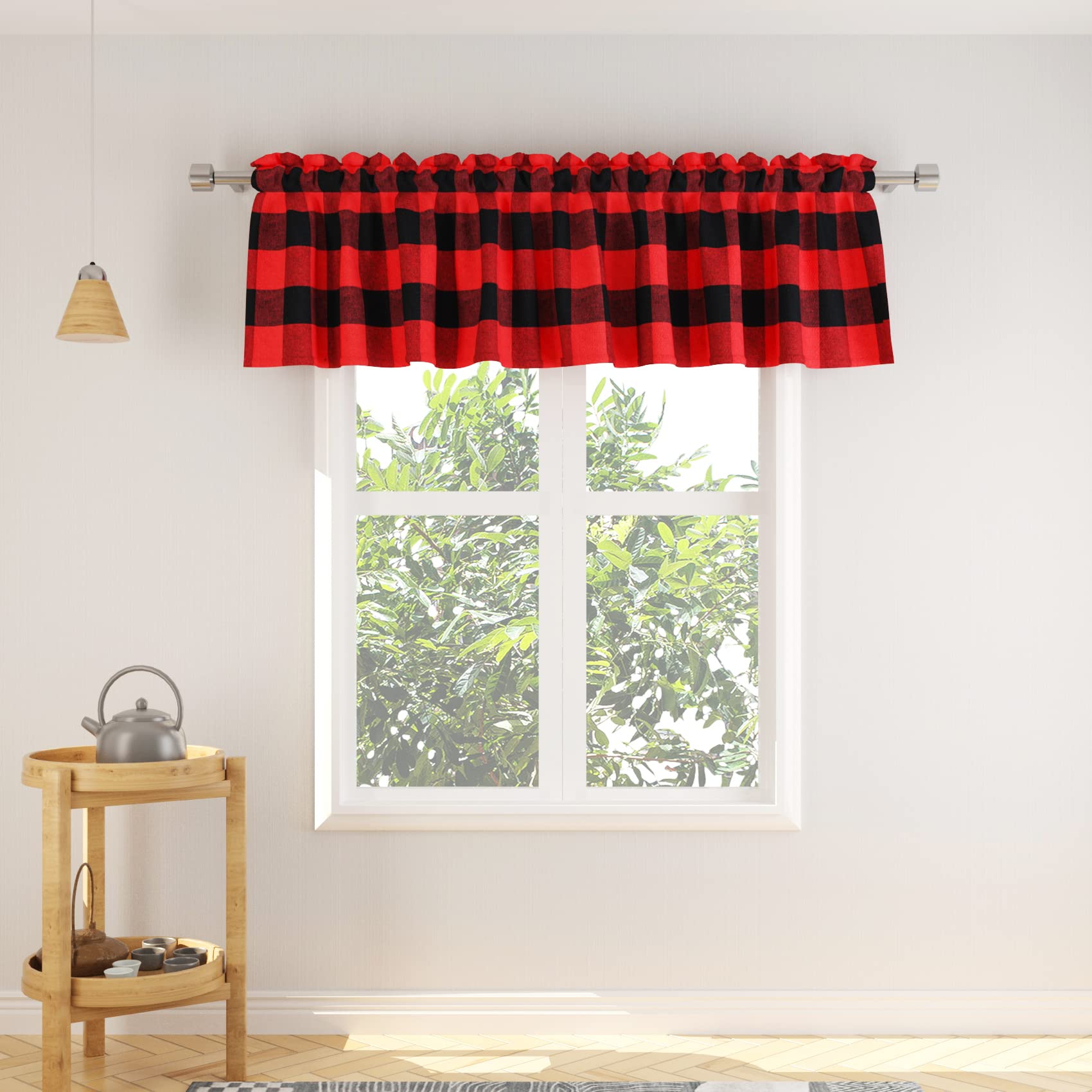 14 Inch Buffalo Plaid Valance Curtain - 1 Panel Farmhouse Window Treatment for Living Room & Bedroom - Red & Black Gingham Check Design - Perfect for Farmhouse, Rustic, and Country Style Decor