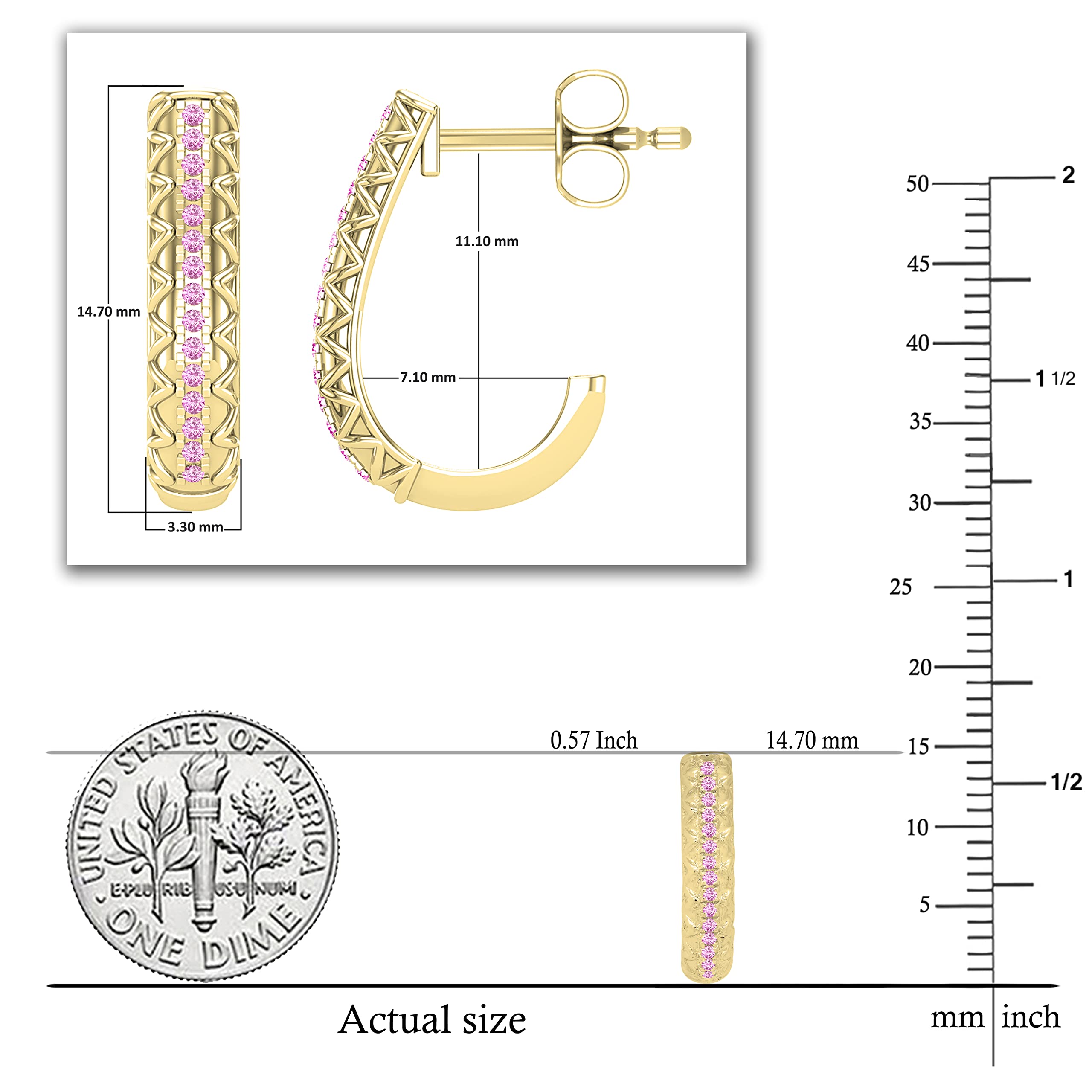 Dazzlingrock 10K Solid Gold J-Shaped Zigzag Hoop Earrings with Round Gemstone or Diamond for Women - Perfect for Weddings, Parties & Everyday Elegance