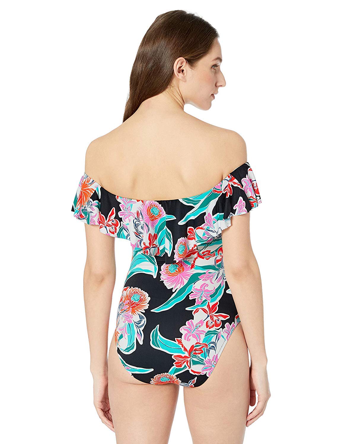 Trina Turk Women's Off-Shoulder Ruffle Bandeau One-Piece Swimsuit | Sexy Summer Bathing Suit for Beach & Pool | Perfect for Vacations, Resorts, and Tropical Getaways