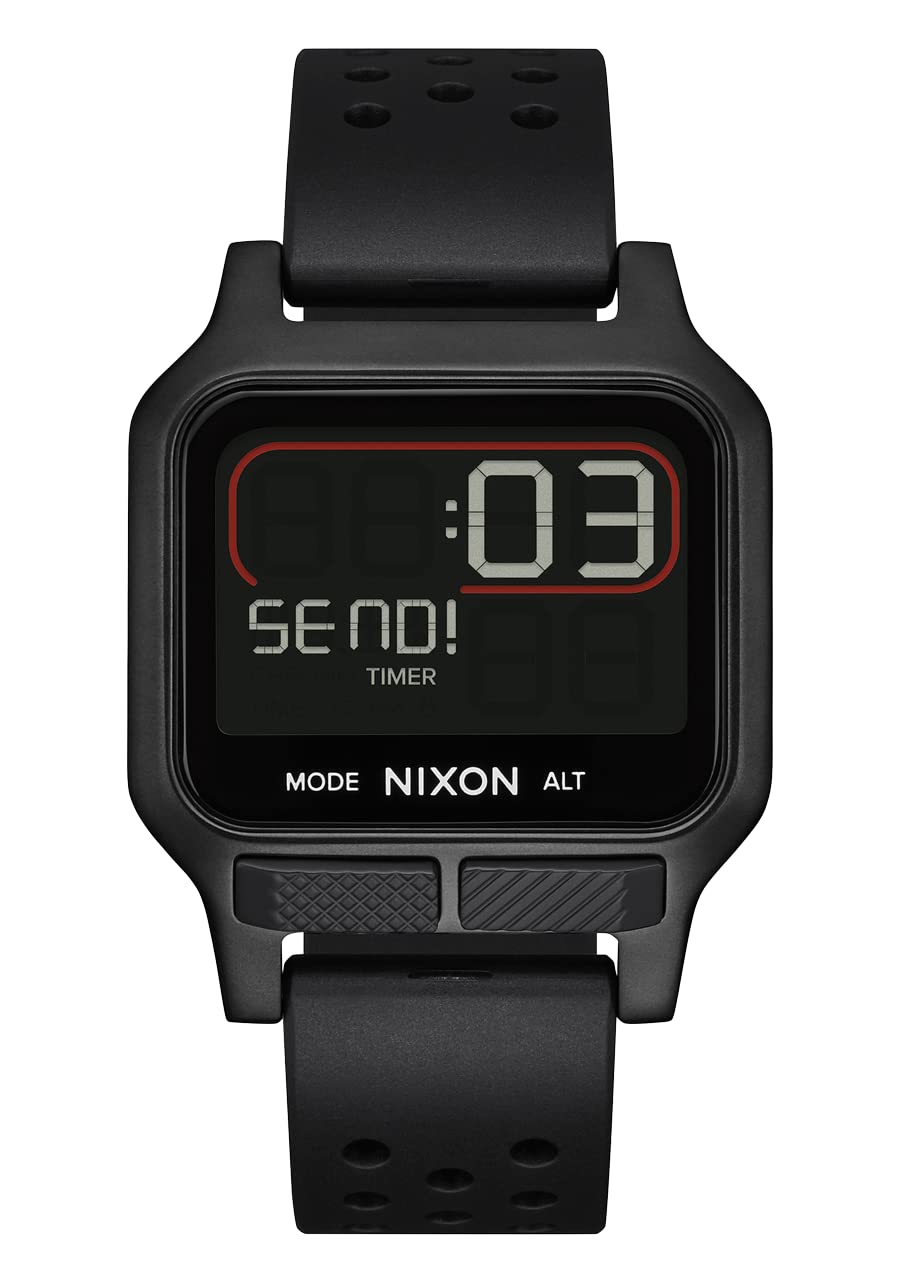 NIXON Heat A1320 Digital Sports Watch for Men & Women - Ultra Thin Lightweight Design, 100M Water Resistant, 38mm LCD Display, 20mm PU Band - Perfect for Running, Workout, Swimming & Outdoor Activities