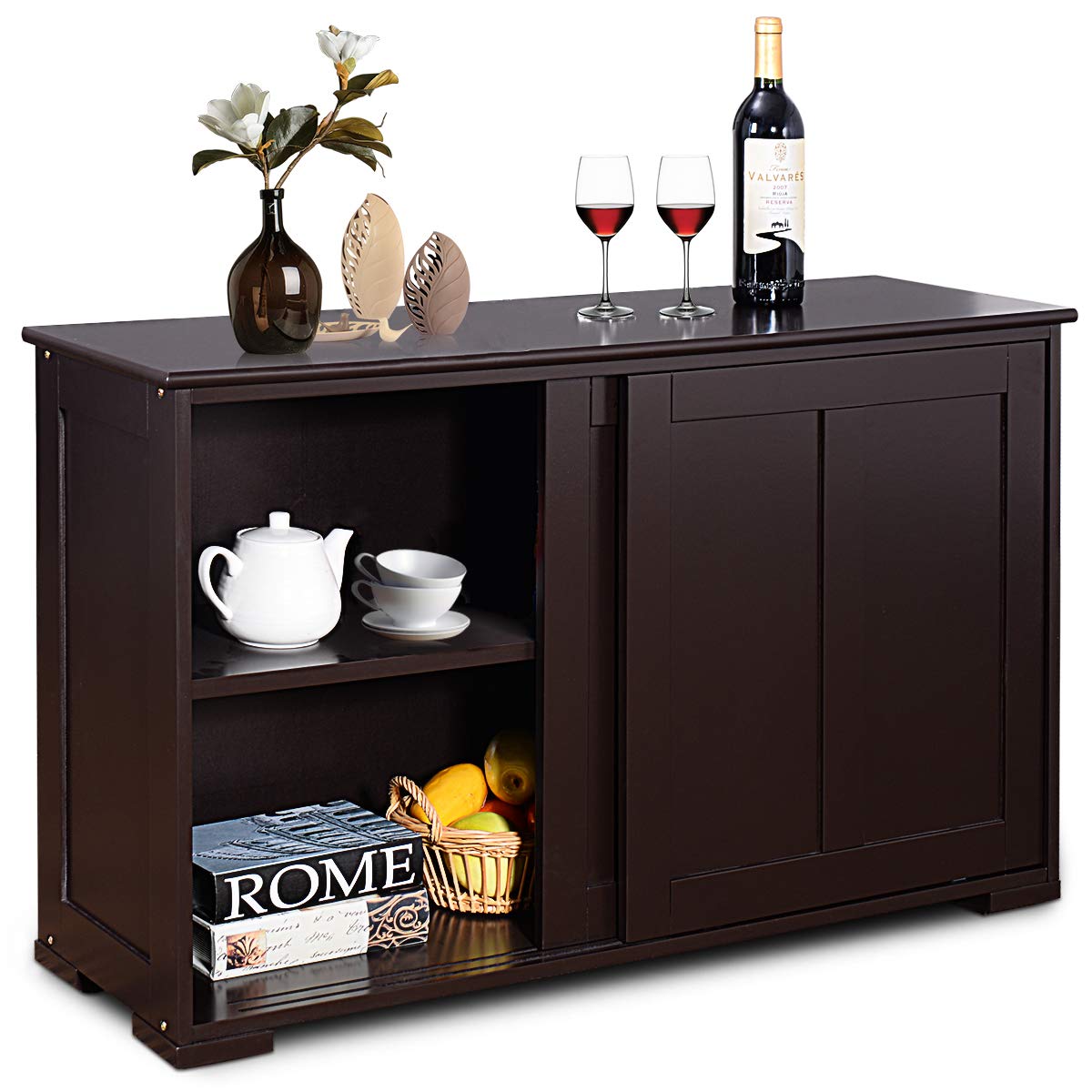 Costzon Wooden Sideboard Buffet Cabinet with Adjustable Shelf & Sliding Barn Door - Kitchen Storage Cabinet, Coffee Bar Console Table for Living Room, Dining Room, Hallway - Perfect for Home Organization & Entertaining Guests
