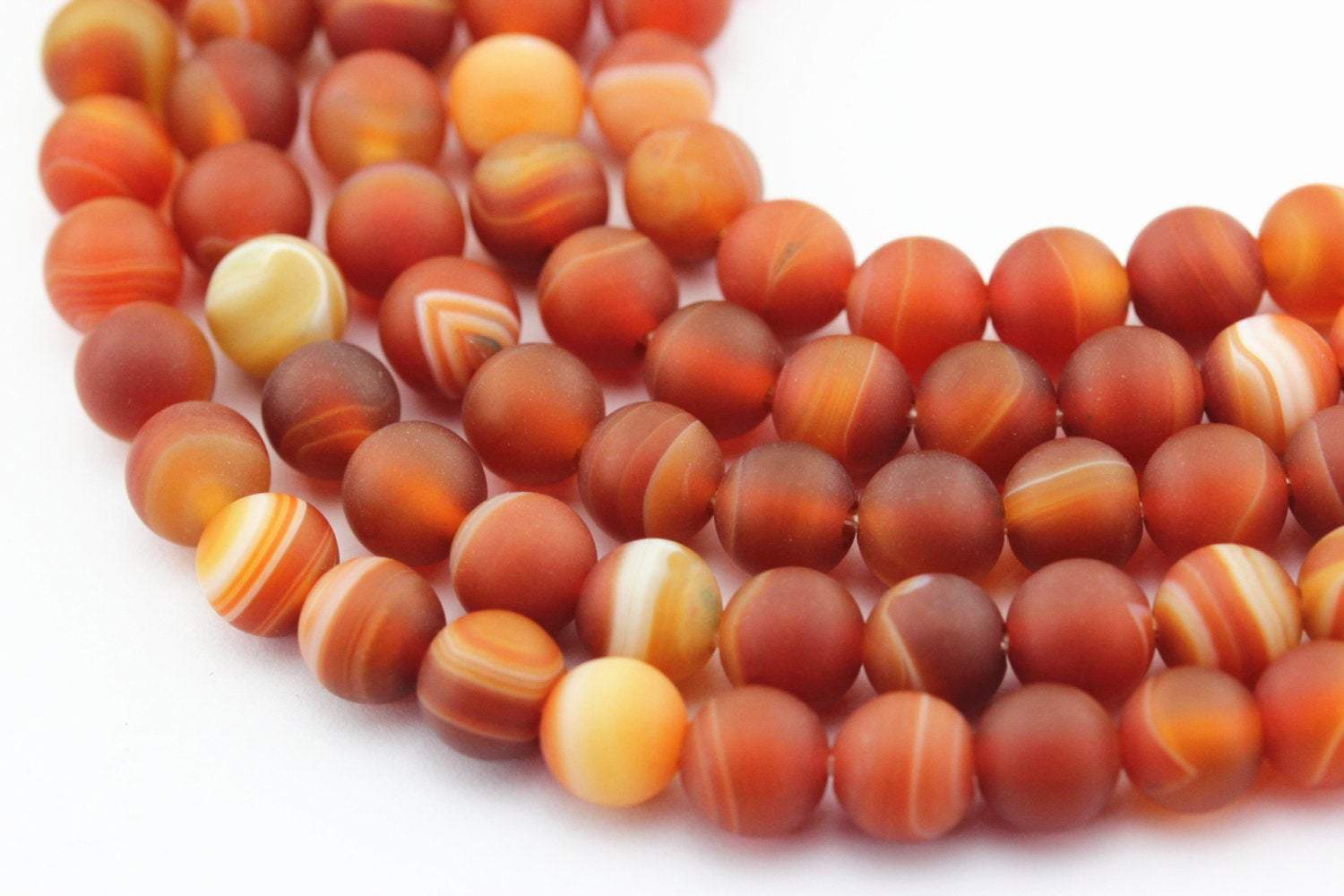 2.0mm Large Hole Red Striped Agate Carnelian Matte Round Beads - 8mm, 10mm, 15.5 Strand for Jewelry Making, DIY Crafts, Bracelets & Necklaces