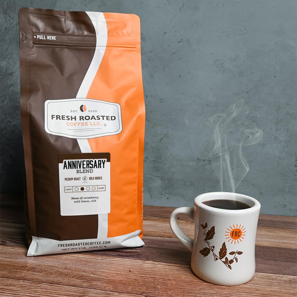 Fresh Roasted Anniversary Blend Coffee - Medium Roast, Kosher Certified, 5 lb (80 oz) Ground Coffee - Perfect for Gifts, Office Use & Daily Brewing