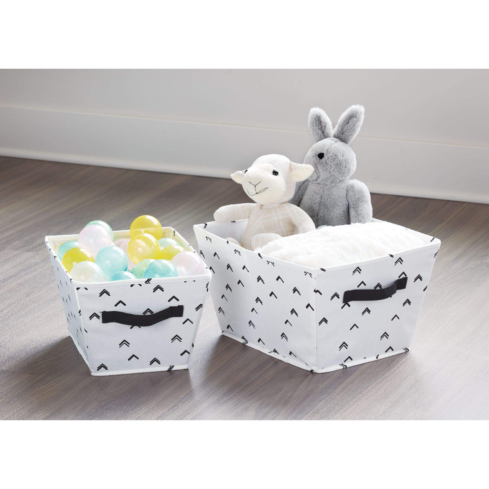 iDesign Arrow Fabric Storage Bin - Medium Angled Basket with Dual Side Handles for Closet Organization, Bedroom Storage, Toys & Nursery (Black & White) | Perfect for Home Organization & Kids Room Decor