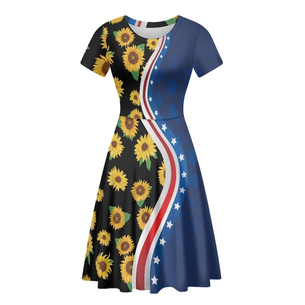 GLUDEAR Women's American Flag Print Dress - USA Patriotic Casual Summer Beach Dress for 4th of July, BBQ, and Outdoor Events