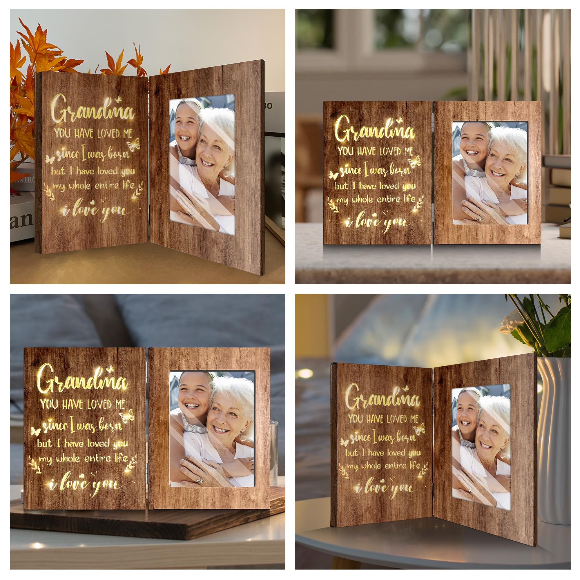 Personalized Mother's Day Gifts for Grandma - Brown Glowing 4x6 Picture Frame for Wall or Tabletop | Thoughtful Present from Grandchildren | Perfect for Home Decor & Family Memories