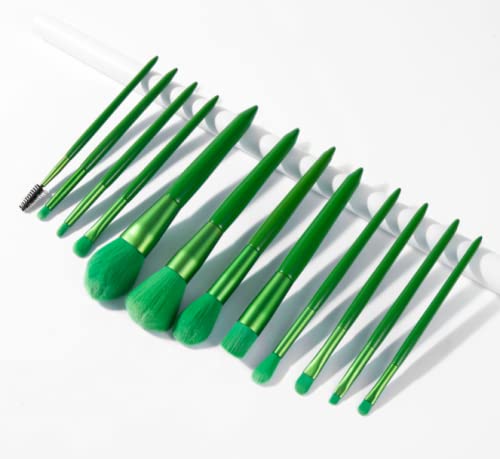 Premium 12-Piece Roslet Makeup Brush Set - Soft Synthetic Foundation Powder Blush Highlighter Concealer Brushes for Flawless Makeup Application - Perfect for Travel, Professional Use & Everyday Beauty Routine (Green, Pack of 12)