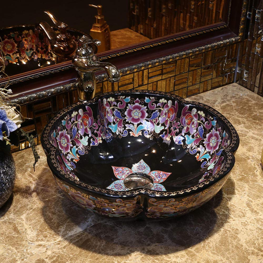 Modern Ceramic Vessel Sink - Flower Shaped Countertop Bathroom Basin, Above Counter Art Wash Basin for Vanity & Powder Room | Perfect for Contemporary Bathrooms, Guest Suites & Spa Retreats