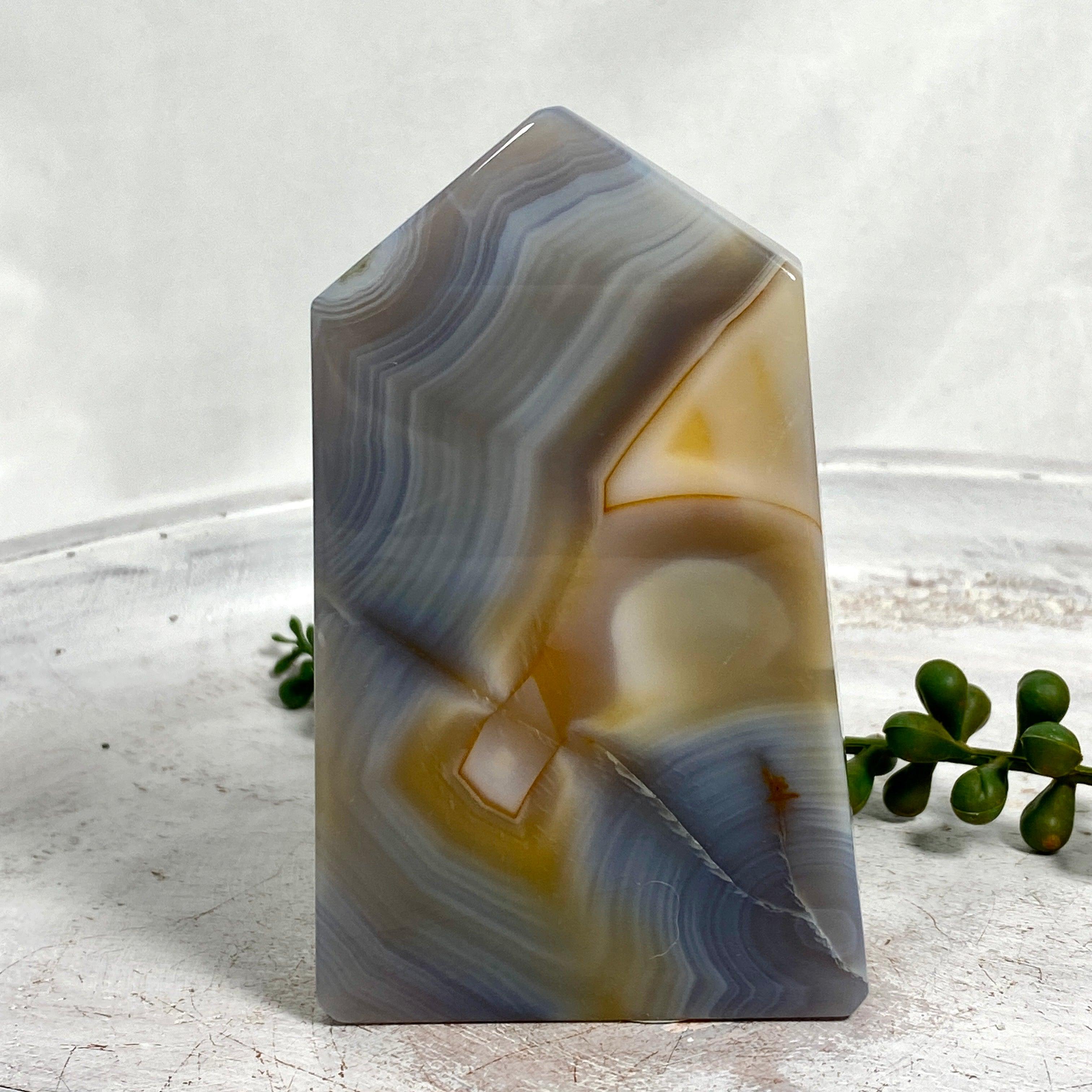 Natural Agate Slab Point ASP 04 - Premium Healing Crystal for Meditation, Home Decor & Energy Work - Perfect for Yoga Spaces, Office Desks & Gift Giving