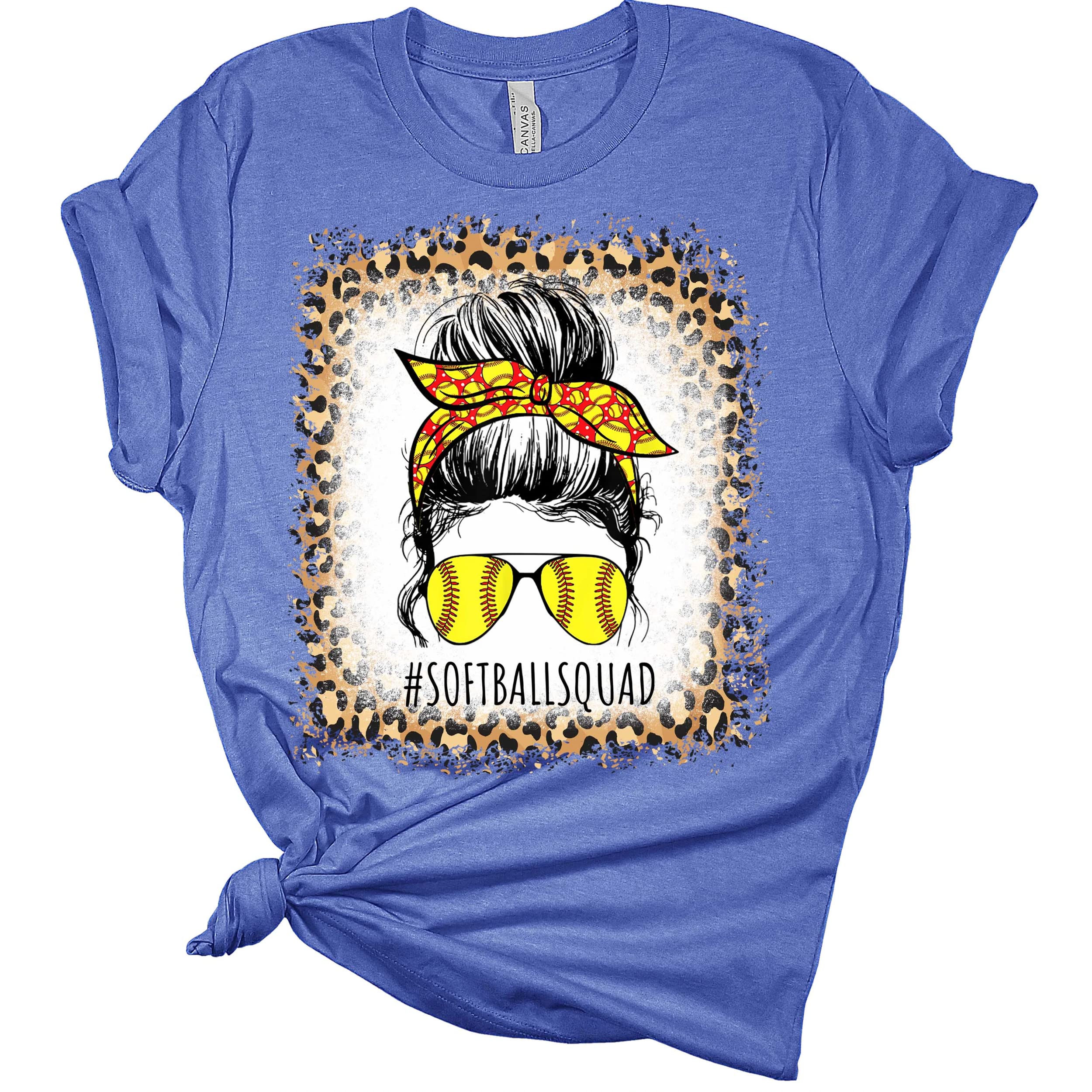 GyftWear Softball Squad Women's Graphic Leopard Bleach Print T-Shirt | Vintage Style Baseball Tee for Women | Perfect for Team Sports, Casual Wear & Game Day Outfits