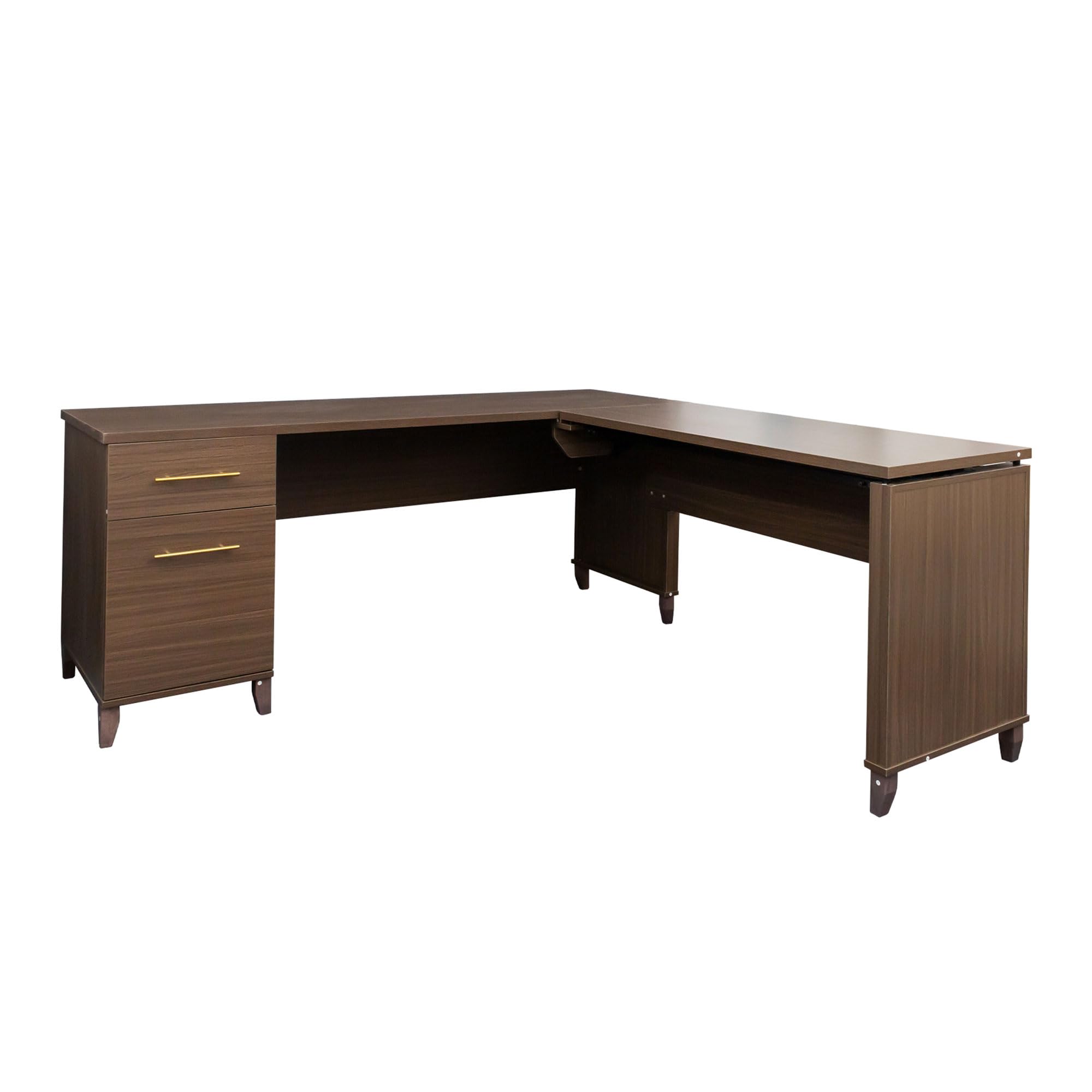 Ergonomic L-Shaped Adjustable Height Standing Desk - Wooden Home Office Corner Workstation with 2 Drawers & Mobile File Cabinet (Brown) - Perfect for Small Spaces, Remote Work & Study Setup