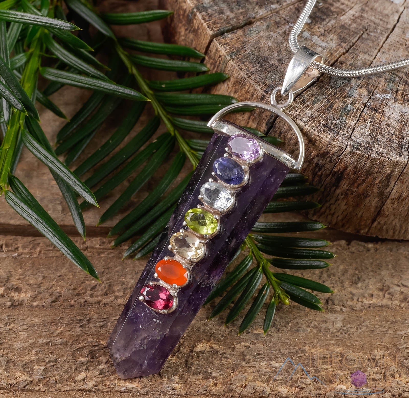 Handmade Chakra Crystal Pendant Necklace for Women - Amethyst, Tiger's Eye & Clear Quartz Healing Stones | Spiritual Jewelry for Meditation, Yoga & Energy Balancing | E1115