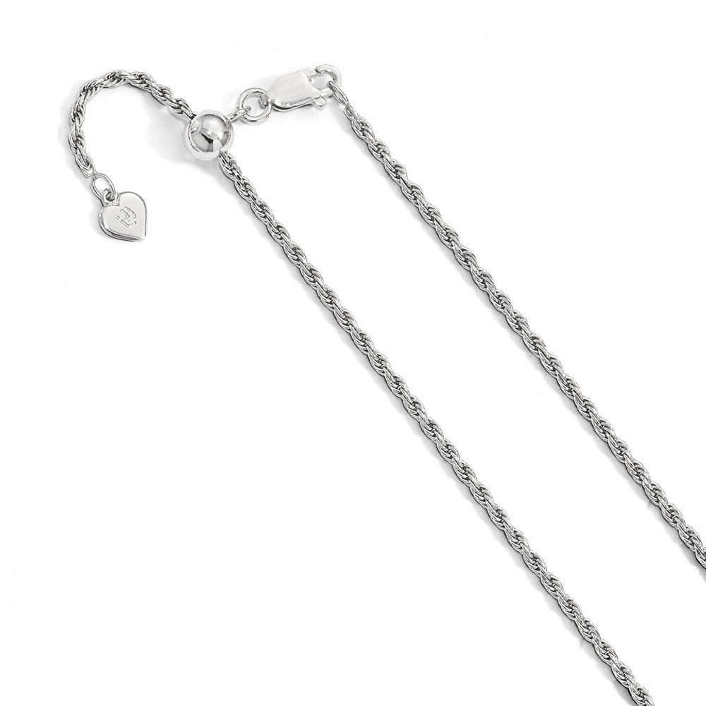 2.25mm Rhodium Plated Sterling Silver Adjustable Solid Diamond Cut Rope Chain Necklace for Women - Elegant Jewelry Gift for Birthday, Anniversary & Special Occasions