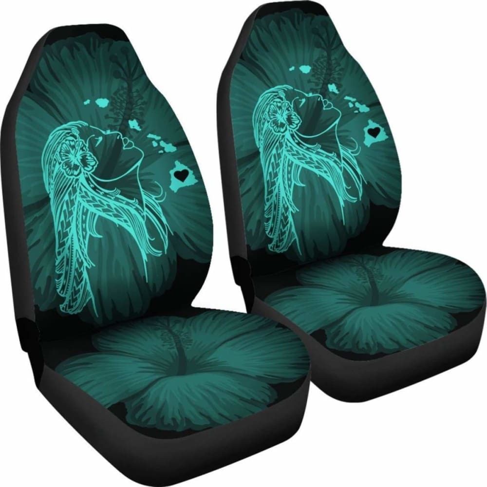 Premium Alohawaii Car Seat Covers - Hawaiian Hula Girl & Hibiscus Floral Design with Turquoise Map - Universal Fit for Cars, Trucks & SUVs - Perfect for Beach Trips, Summer Road Trips & Tropical-Themed Vehicles