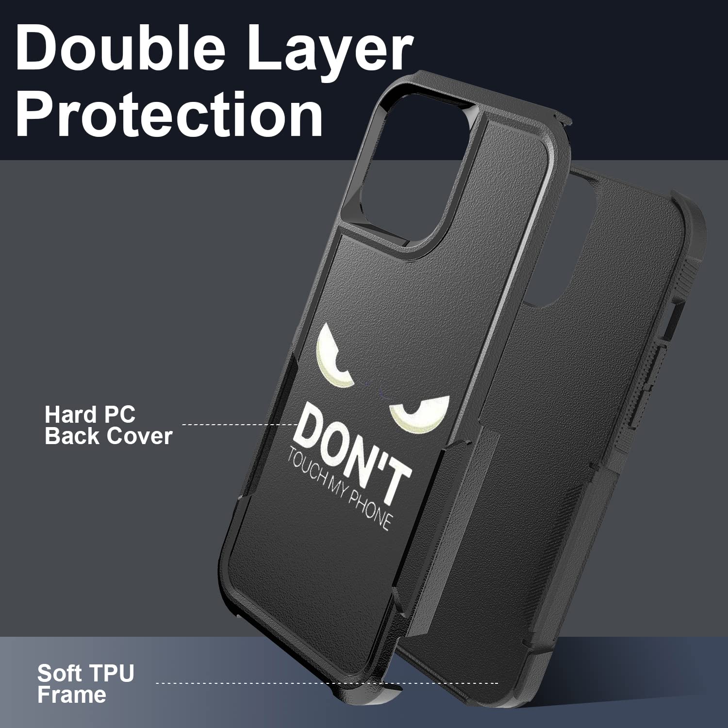 Shockproof iPhone 13 Pro Max Case with Don't Touch My Phone Design - Hybrid Hard PC & Soft Silicone Dual Layer Protective Cover for Apple iPhone 13 Pro Max (6.7 Inch) - Perfect for Everyday Use, Travel & Outdoor Activities