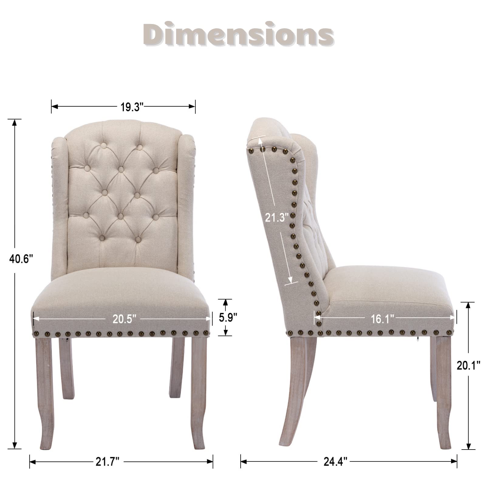 HEAH-YO Modern Dining Chairs Set of 2 - Linen Upholstered Tufted Chairs with Nailhead Trim & Wood Legs, Armless Guest Chairs for Dining Room, Living Room, Kitchen - Beige | Perfect for Home Decor, Entertaining Guests, and Everyday Comfort