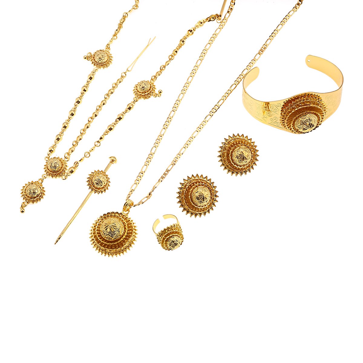 Ethiopian Bridal Jewelry Set - 6 Piece African Hair Jewelry for Weddings & Special Occasions | Traditional Ethiopian Wedding Accessories for Brides & Cultural Events