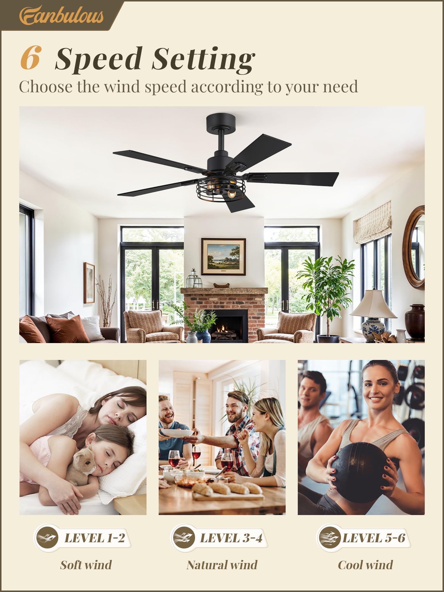 2 Pack Black Industrial Caged Ceiling Fan with Light - 42 Inch Farmhouse Style Rustic Ceiling Fan with 5 Double-Sided Blades - Perfect for Bedroom, Living Room, Patio & Indoor Outdoor Use