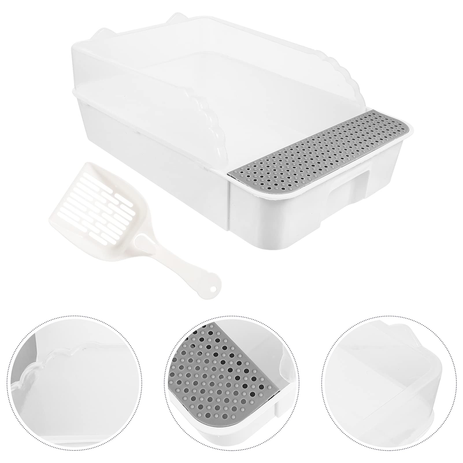 Balacoo Self-Cleaning Cat Litter Box with Scoop - Semi-Enclosed Portable Litter Box for Indoor/Outdoor Use - Automatic Pet Cleaning Supplies for Cats (White) - Perfect for Home, Apartment, RV & Travel