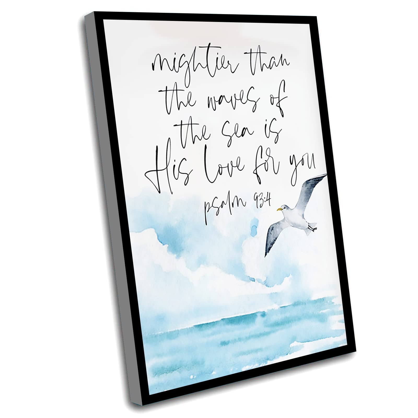 Farmhouse Chic Decor - 'Mightier Than The Waves of The Sea' Framed Bible Verse Wall Art, 16x24 Inch Beach House Sign, Scripture Print for Coastal Home & Christian Decor | Perfect for Living Room, Bedroom or Office Inspiration