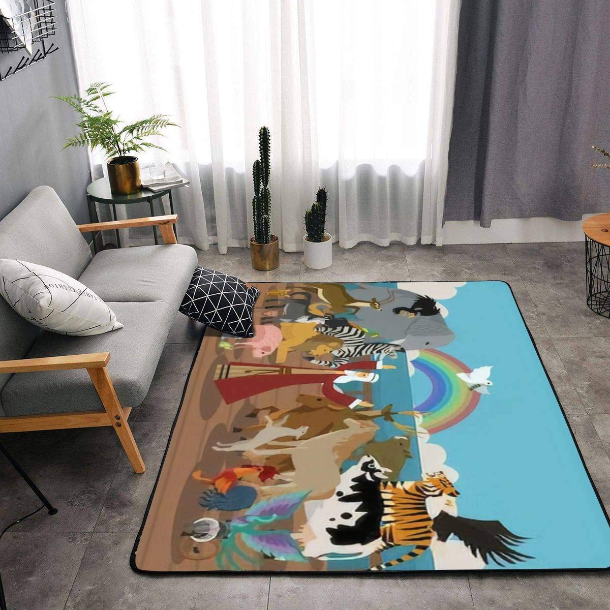 Noah's Ark Animal & Dove Non-Slip Area Rug - Soft Nursery Carpet for Living Room, Bedroom, Indoor/Outdoor Use - Perfect for Home Decor, Yoga & Play Areas
