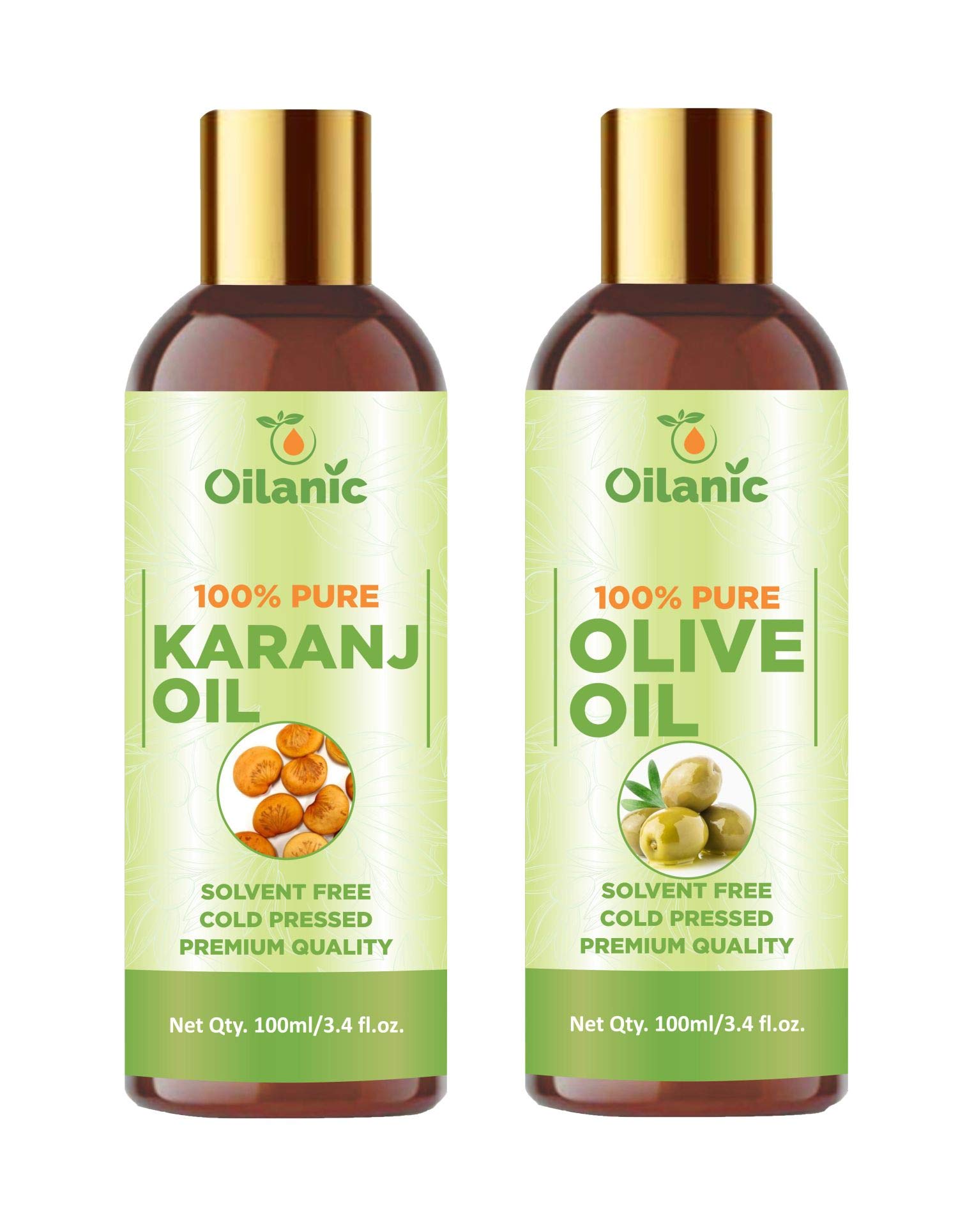 Oilanic 100% Pure Natural Karanj Oil & Olive Oil Combo Pack - 2 Bottles (100ml Each, Total 200ml) for Hair Care, Skin Moisturizing & Ayurvedic Treatments