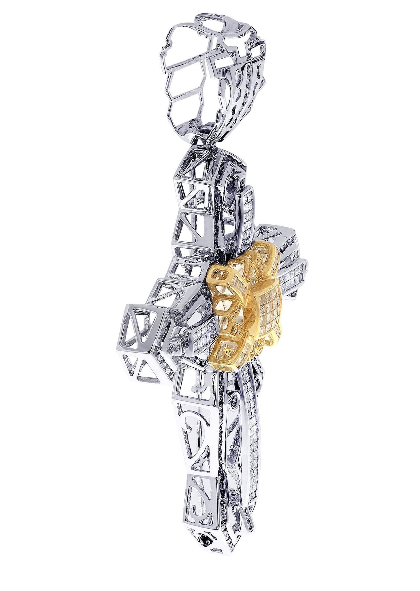 3.15 Carat Diamond Cross Pendant Necklace - 26.44 Grams Solid Gold Religious Jewelry for Women - Perfect for Church, Weddings & Special Occasions