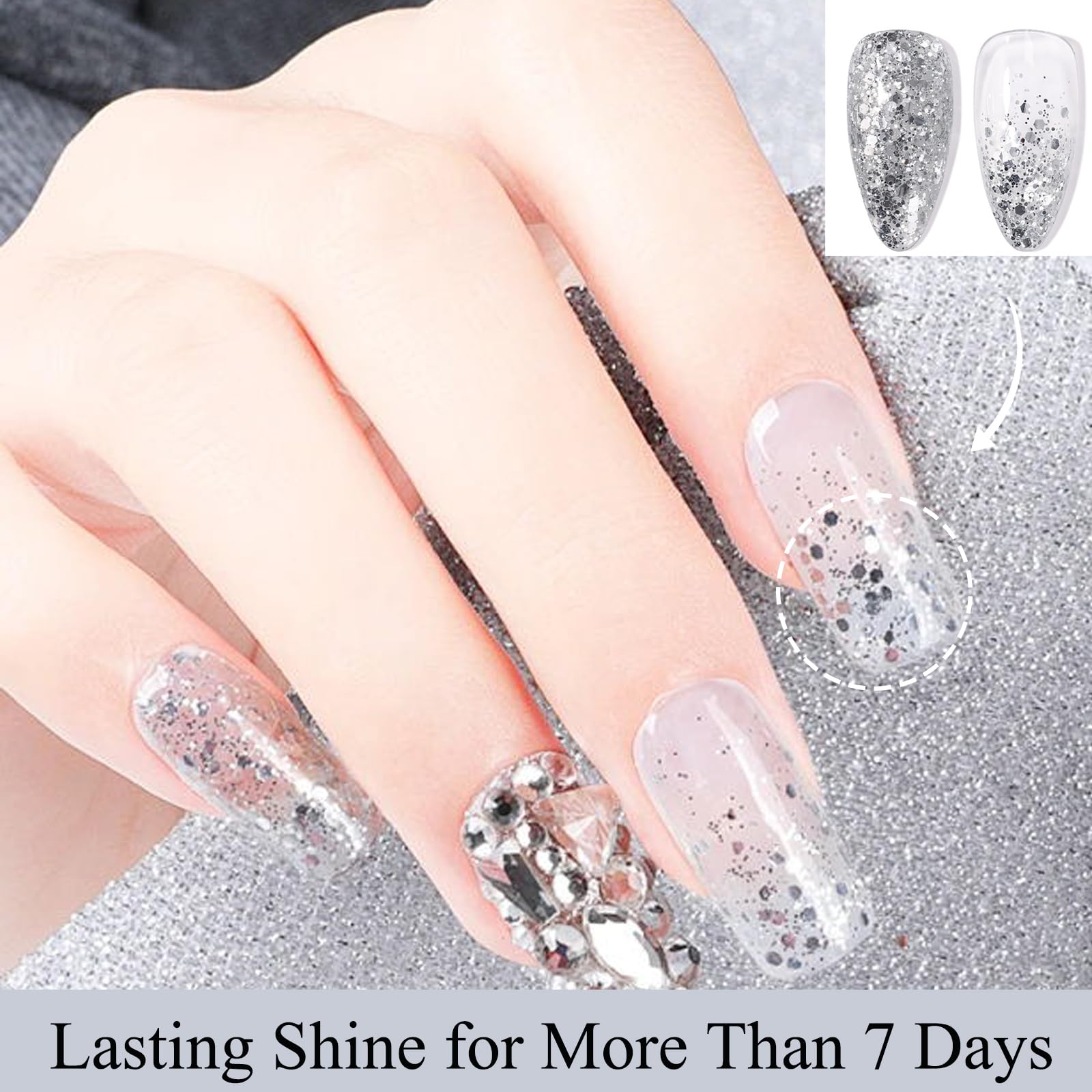 Glitter Nail Polish - Silver Sparkle Nail Polish with Diamond Flash Effect | Quick Dry, Long Lasting & Air Dry Formula | Perfect for Women's Manicure, DIY Nail Art & Special Occasions
