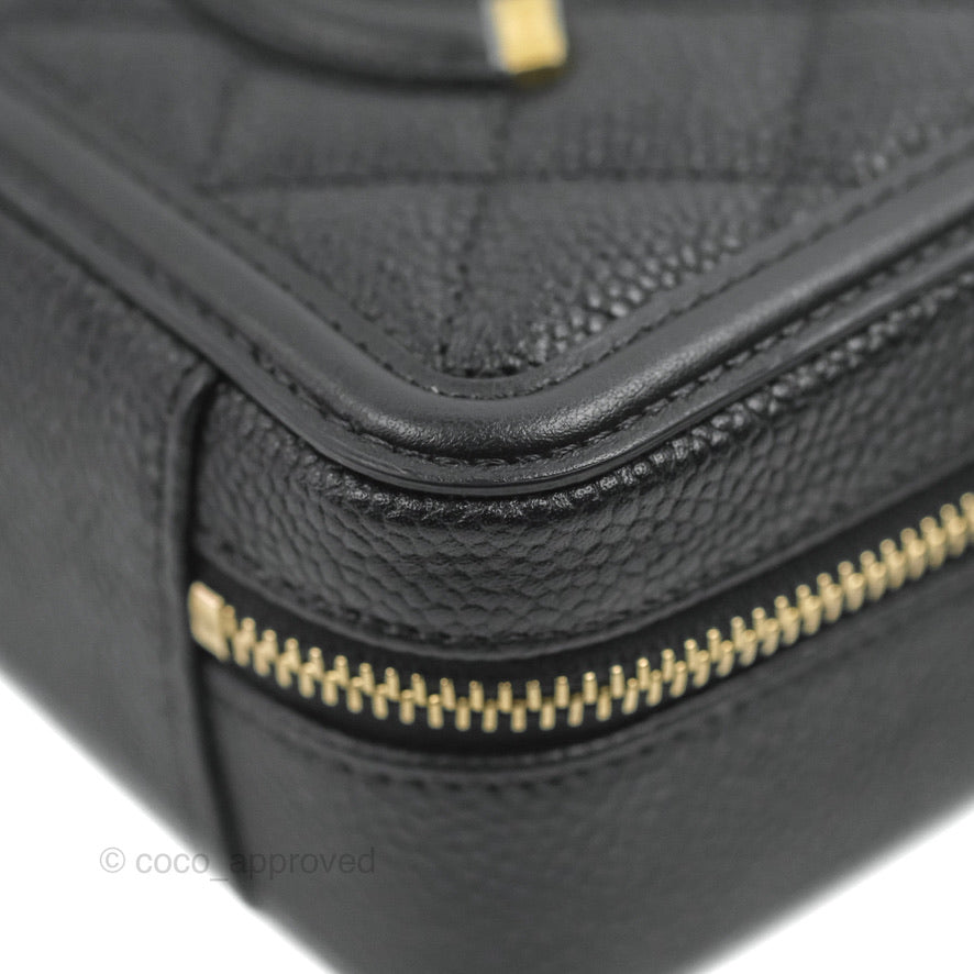 Chanel CC Filigree Vanity Clutch With Chain - Caviar Black Leather & Aged Gold Hardware - Luxury Evening Bag for Women, Perfect for Parties, Weddings & Special Occasions