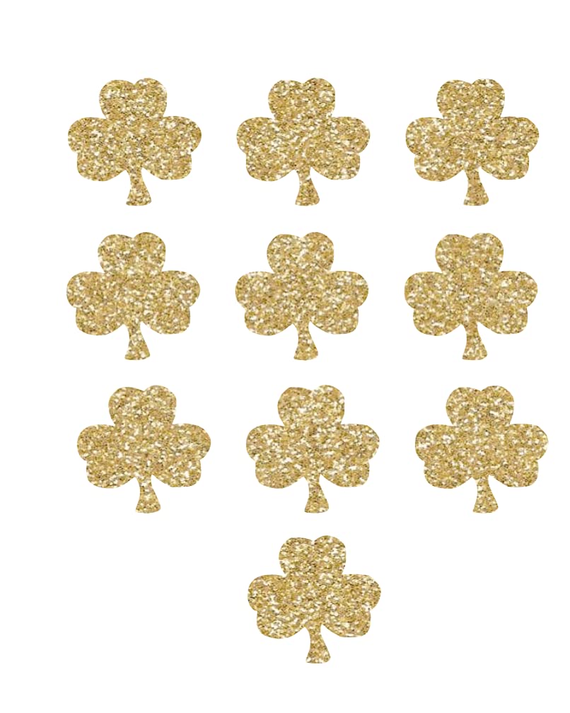 10 Mini Shamrocks Iron On Decals - St Patrick's Day DIY Craft Heat Transfer Patches - 4 Leaf Clover Celtic Irish Gifts with Real Glitter - Perfect for T-Shirts, Bags, Hats & Home Decor (Champagne Glitter)
