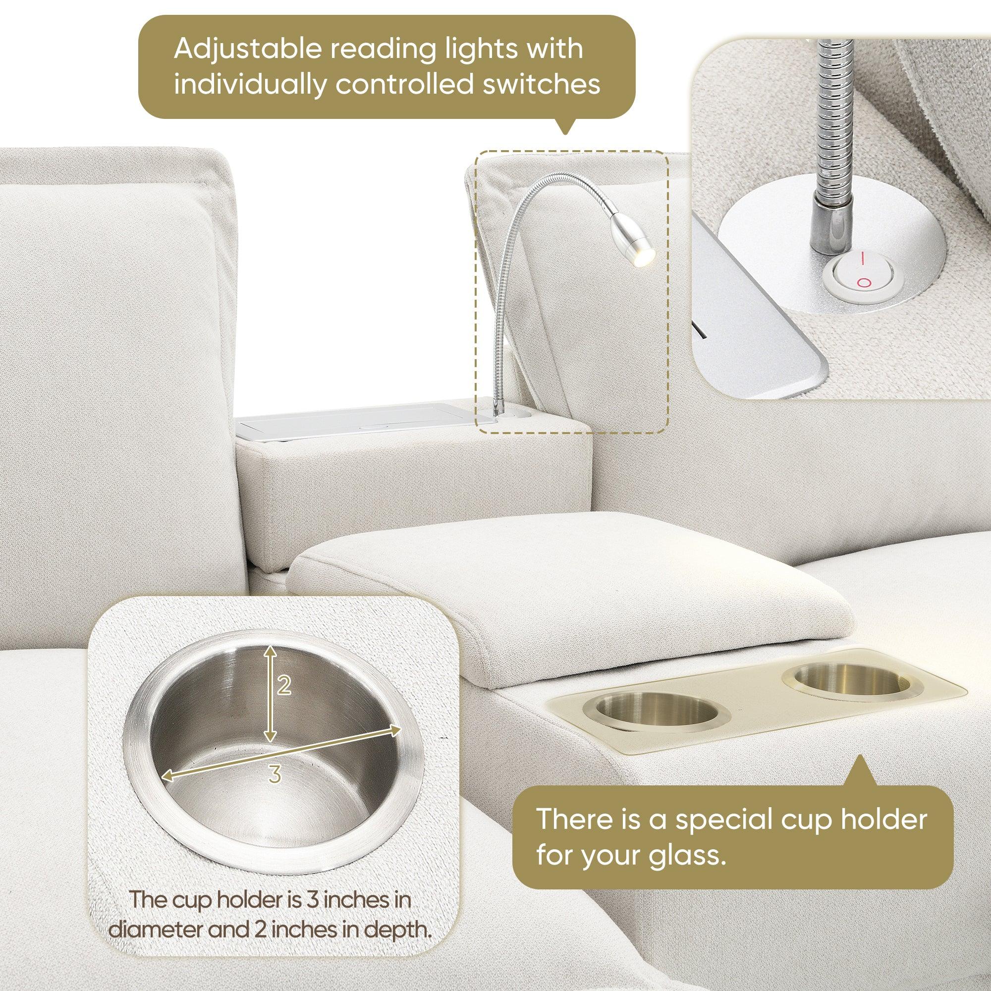 Modern 4-Seat Chenille Modular Sectional Sofa with Console, USB Charging Port, Reading Light & Cup Holders - Cloud Couch for Living Room, Apartment (2 Colors) | Perfect for Family Gatherings, Movie Nights & Small Space Living