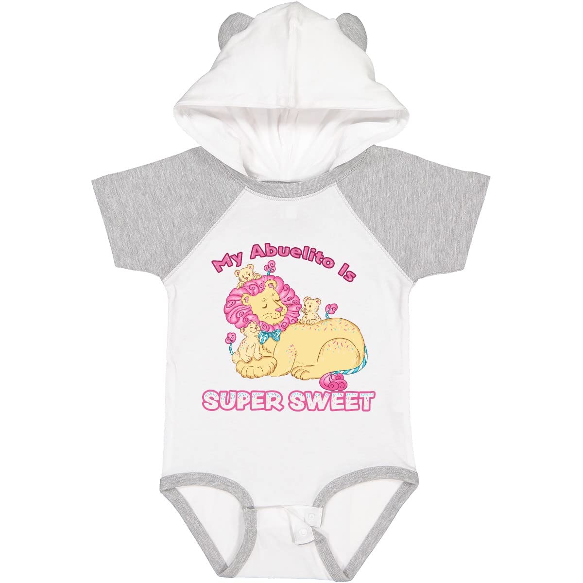 My Abuelito is Super Sweet Cotton Candy Lions Baby Bodysuit - Pink Cute Infant Onesie for Birthday, Photo Shoots & Family Outfits