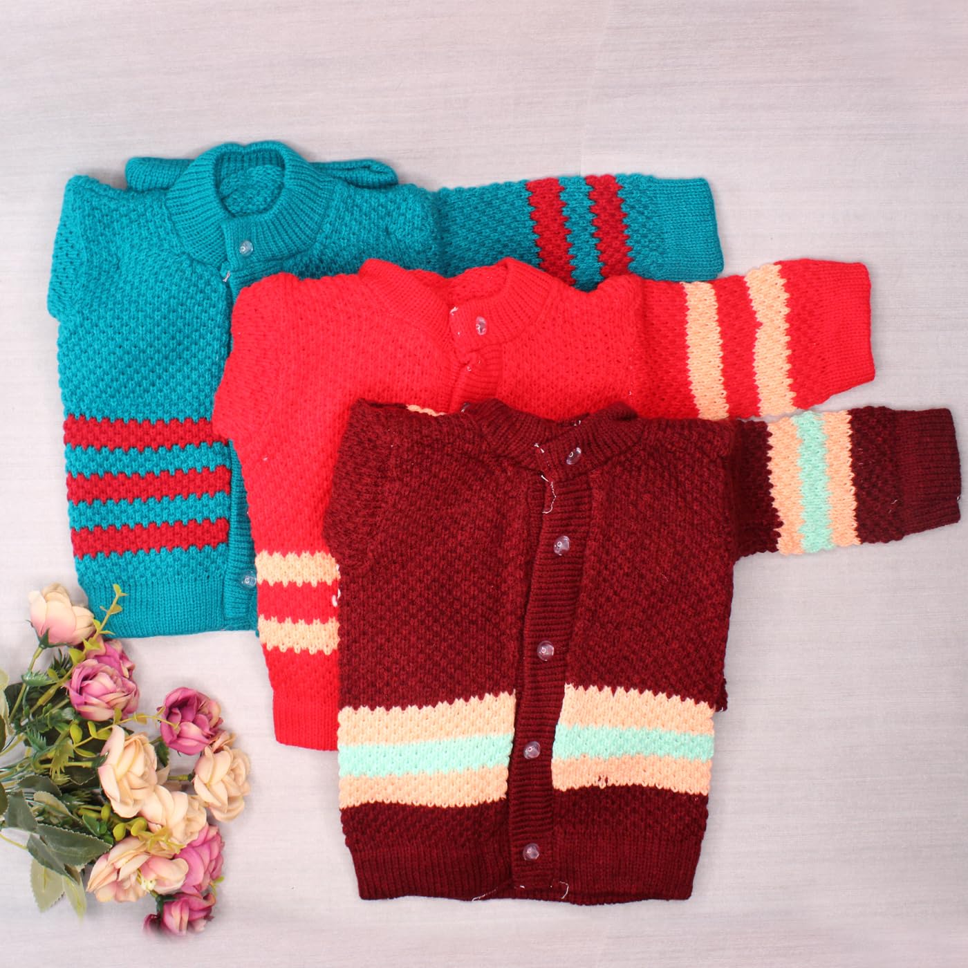 Soft & Warm Woolen Baby Suit Set - Newborn Winter Wear 4-Piece Outfit with Pajamas, Cap & Socks for Boys & Girls (0-3 Months) - Perfect for Cold Weather & Indoor Comfort