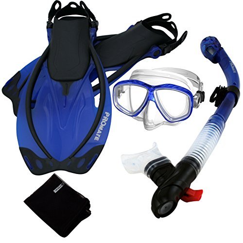 Promate Snorkeling Set - Dry Snorkel Mask with Purge Valve, Adjustable Fins & Mesh Carry Bag (SCS0097) | Perfect for Beach Vacations, Underwater Adventures & Family Water Activities